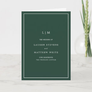 Programme Simple Monogramme Vert Forêt Élégant Mariage
