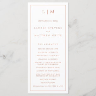 Programme Simple Rose Monogramme Rose Élégant Mariage