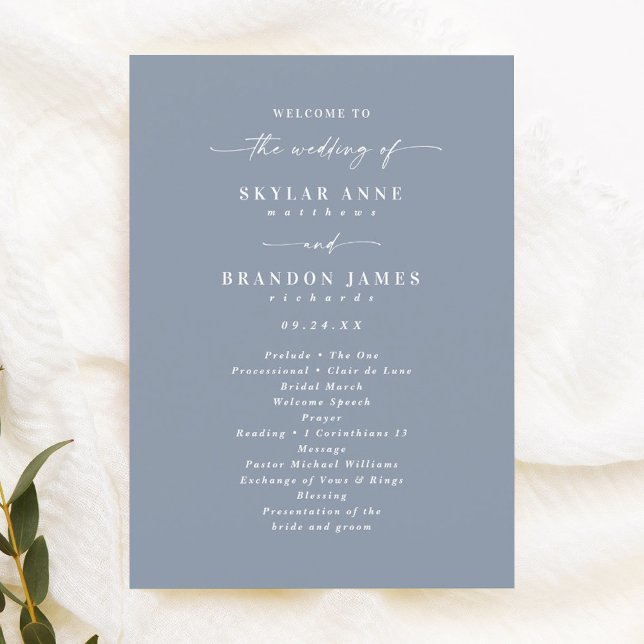 Programme Simple Solid Dusty Blue Wedding Ceremony Program (Créateur téléchargé)