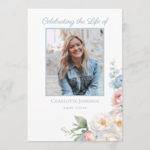 Programme Soft Blue Floral Funeral Memorial Ordre de service