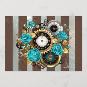 Programme Steampunk Clock and Turquoise Roses on Striped