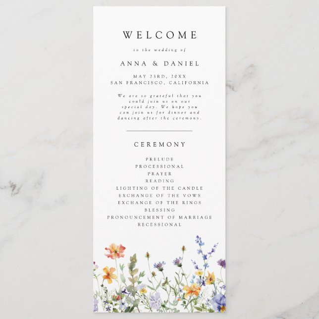 Programme Summer Wildflower Garden Wedding Program (Devant)