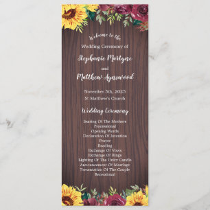 Programme Sunflower Bourgogne Rose Frontière Mariage bois