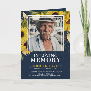 Programme Sunflower Navy & Gold Elegant Funeral Program