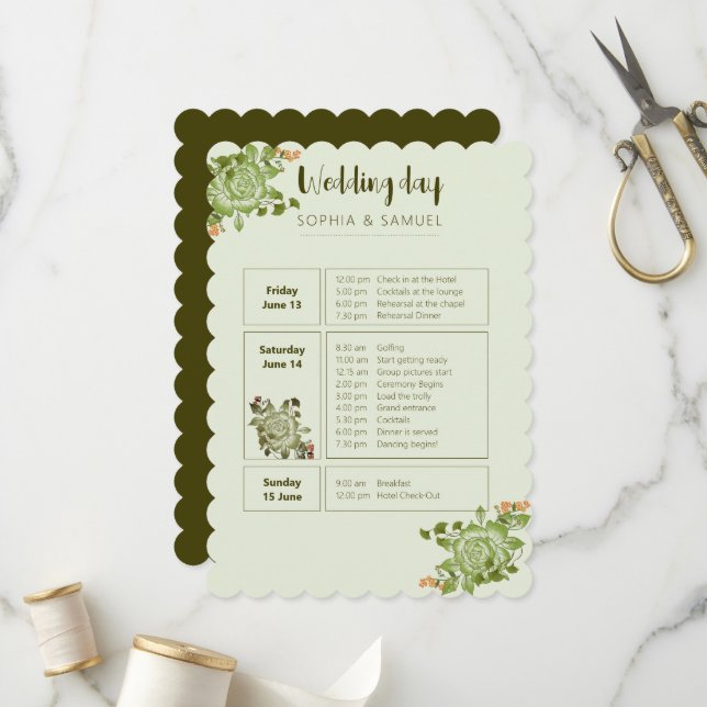Programme Thème de Mariage Floral Rose vert (Devant/Arrière en situation)