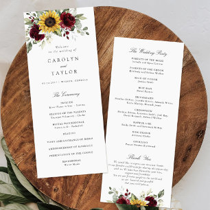 Programme Tournesols Bourgogne Rouge Floral Russe Mariage