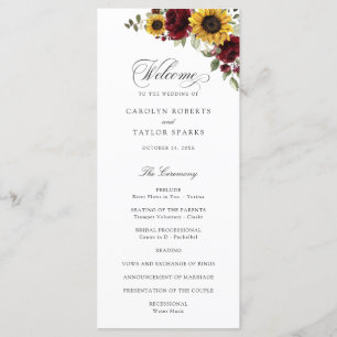 Programme Tournesols Bourgogne Rouge Floral Russe Mariage