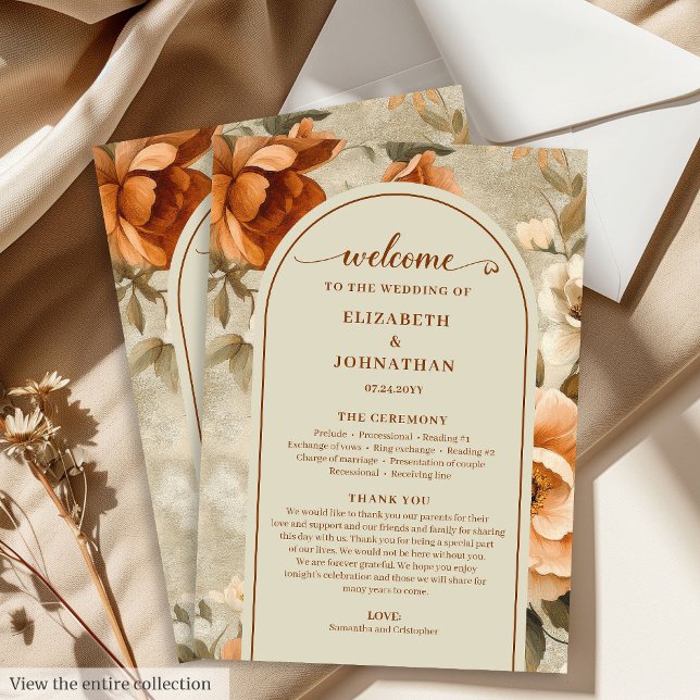 Programme Trendy Boho Burnt Orange Ivory Sage Floral Wedding (Trendy Boho Burnt Orange Ivory Sage Floral Wedding Program

)