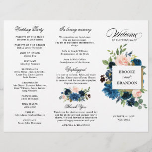 Programme Tri-pli Floral Rose Bleu Marine
