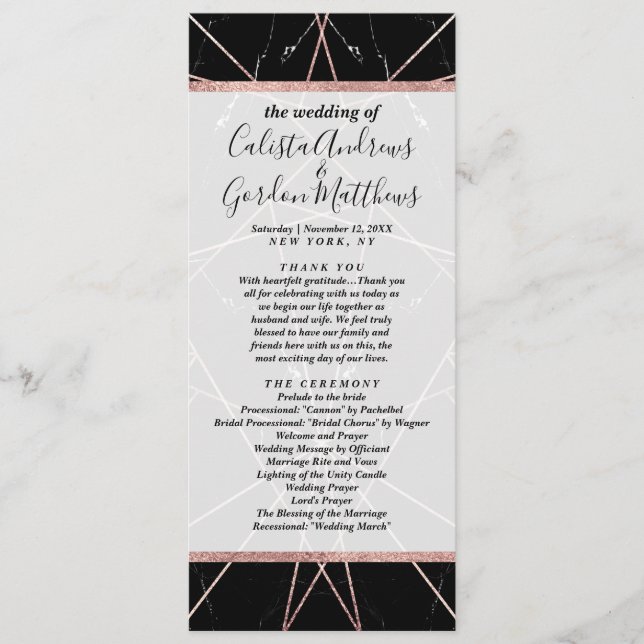 Programme Triangles en marbre doré Rose géométrique moderne (Devant)