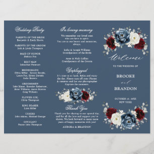Programme triptyque de mariage bohème bleu ardoise