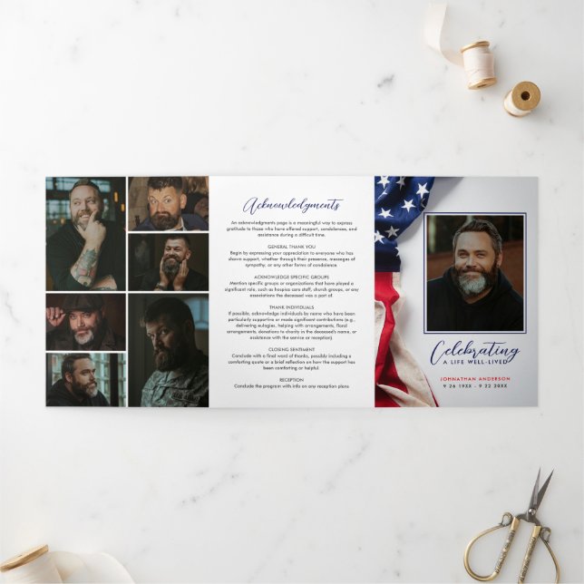 Programme Trois Volets American Flag Celebration of Life Photo Collage (Extérieur)