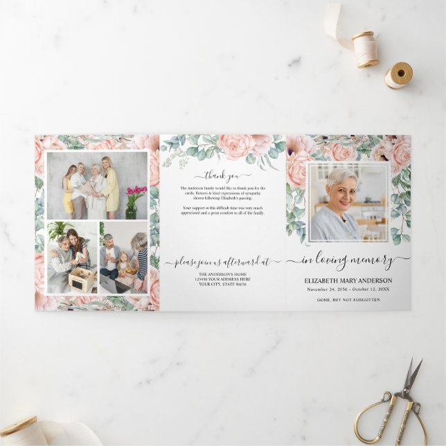 Programme Trois Volets Aquarelle Memorial Pink Peony Floral (Extérieur)
