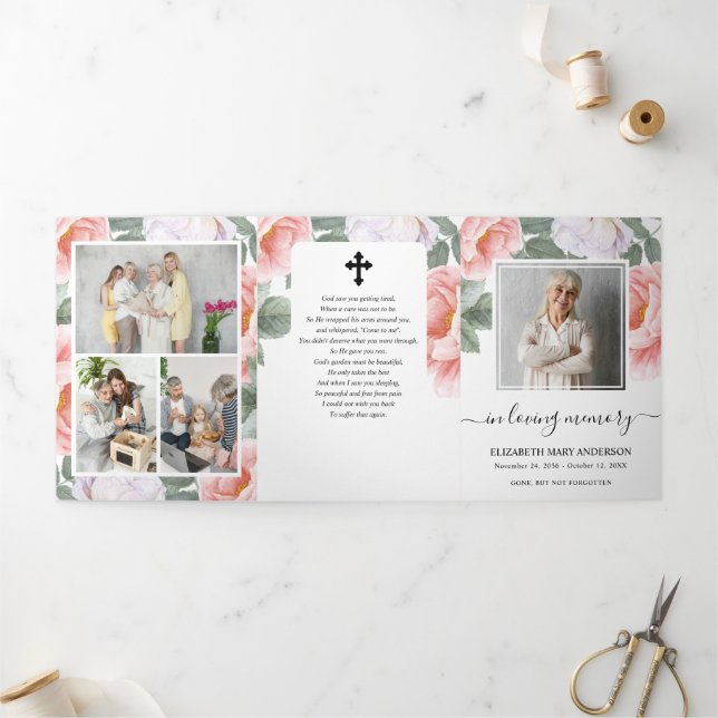 Programme Trois Volets Aquarelle rose Peony Floral (Extérieur)