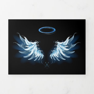 Programme Trois Volets Blue Glowing Angel Wings on black background