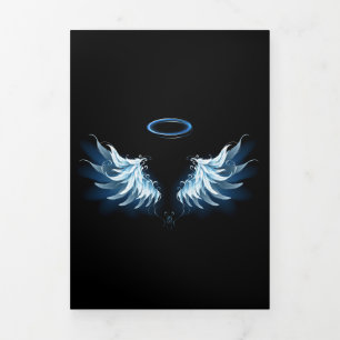 Programme Trois Volets Blue Glowing Angel Wings on black background