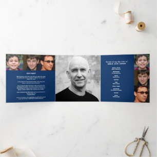 Programme Trois Volets Blue white Funérailles service mono photos personn