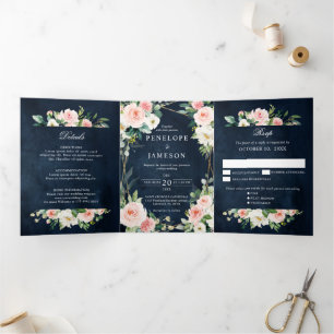 Programme Trois Volets Blush Navy Dusty Bleu Floral Géométrique Botanique
