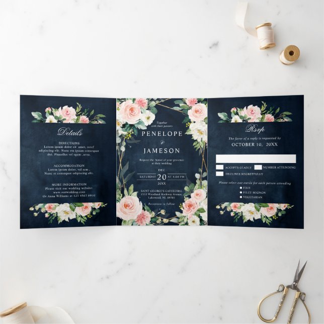 Programme Trois Volets Blush Navy Dusty Bleu Floral Géométrique Botanique (Intérieur)