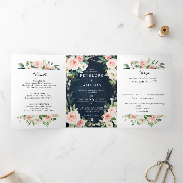 Programme Trois Volets Blush Navy Dusty Bleu Floral Géométrique Botanique (Intérieur)