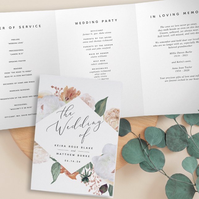 Programme Trois Volets Boho Blooms Cérémonie florale moderne Mariage (Créateur téléchargé)