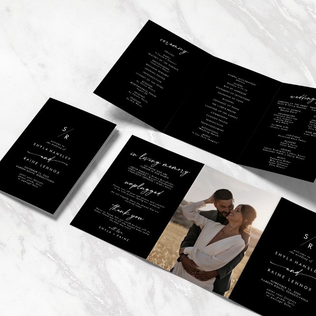 Programme Trois Volets Boho Chic COULEUR ÉDITABLE Monogramme Mariage (Boho Chic COLOR EDITABLE Monogram Wedding Tri-Fold Program)