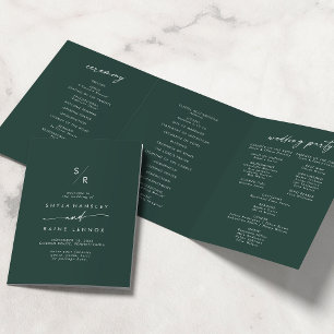 Programme Trois Volets Boho Chic Emerald Vert Monogramme Mariage
