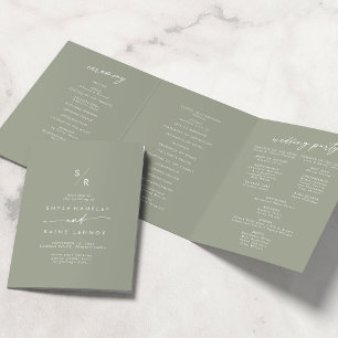 Programme Trois Volets Boho Chic Sage Vert Monogramme Mariage