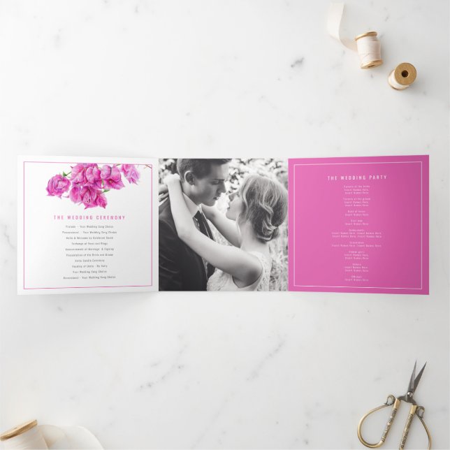 Programme Trois Volets Bougainvillea fleurs roses aquarelle mariage Tri- (Intérieur)