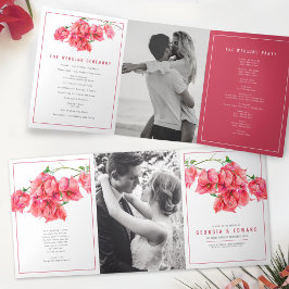 Programme Trois Volets Bougainvillea fleurs rouges mariage aquarelle