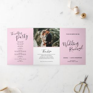 Programme Trois Volets cérémonie de renouvellement mariage rose noir blan