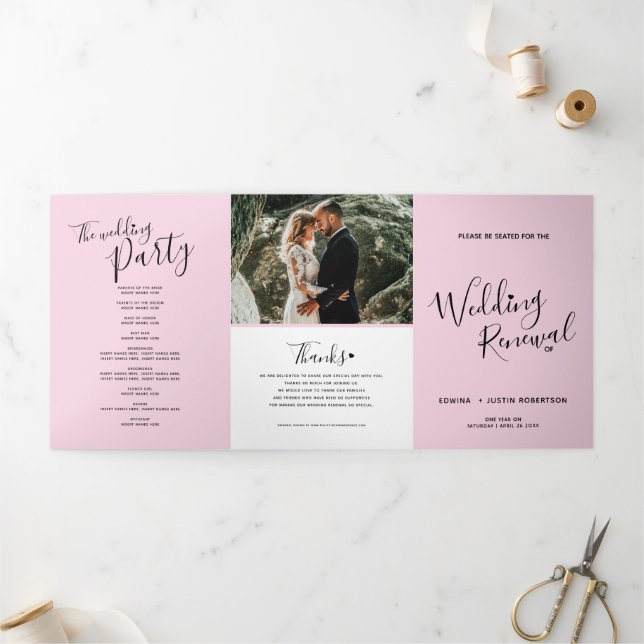 Programme Trois Volets cérémonie de renouvellement mariage rose noir blan (Extérieur)