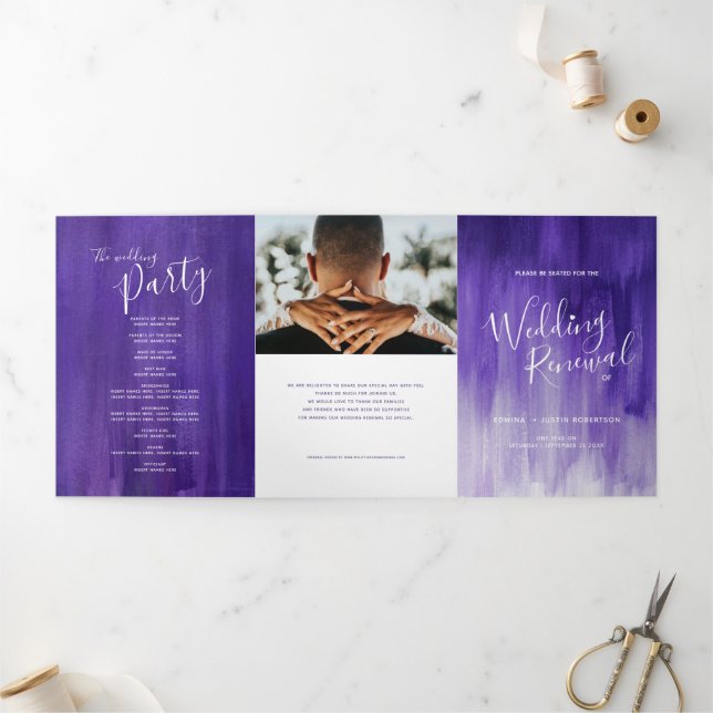 Programme Trois Volets Cérémonie de renouvellement mariage violet art abs (Extérieur)