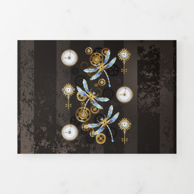 Programme Trois Volets Dragonflies de Steampunk sur arrière - plan rayé b (Page de couverture)