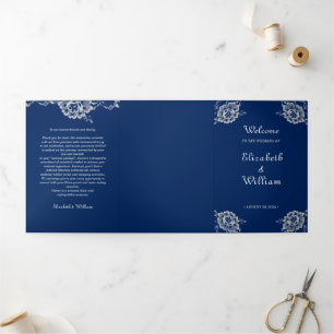 Programme Trois Volets Elégante dentelle florale sur Mariage bleu marine