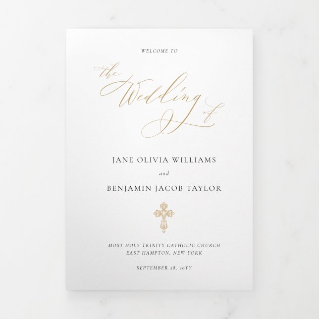 Programme Trois Volets Elégante Masse Mariage Catholique Or (Page de couverture)