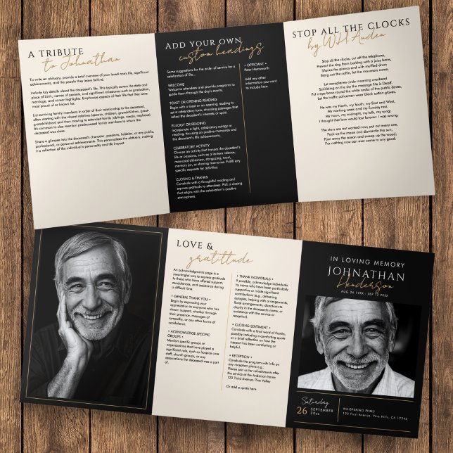 Programme Trois Volets En Mémoire Amoureuse Mémorial moderne 2-Photo Élég (Créateur téléchargé)