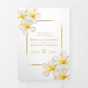Programme Trois Volets Fleurs Frangipani or blanc mariage