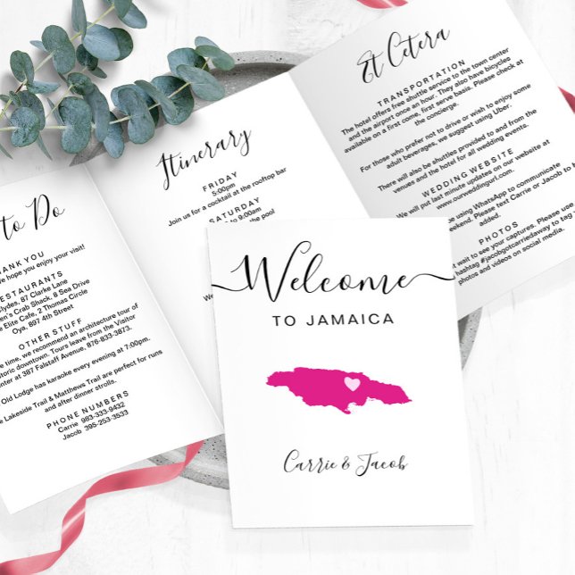 Programme Trois Volets LETTRE Itinéraire N'IMPORTE QUELLE couleur Jamaïqu (Jamaica Wedding Welcome Bag Itinerary & Letter)
