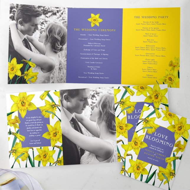Programme Trois Volets Mariage blanc jonquille jaune printemps (Créateur téléchargé)