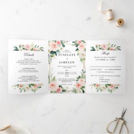 Programme Trois Volets Mariage botanique géométrique rose pâle