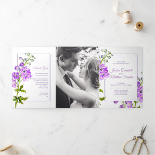 Programme Trois Volets Mariage d'aquarelle de fleurs de delphinium violet