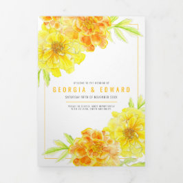 Programme Trois Volets Mariage d'aquarelle de fleurs de marigold jaune