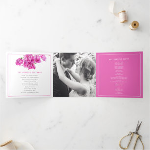 Programme Trois Volets mariage d'aquarelle des fleurs roses de bougainvil