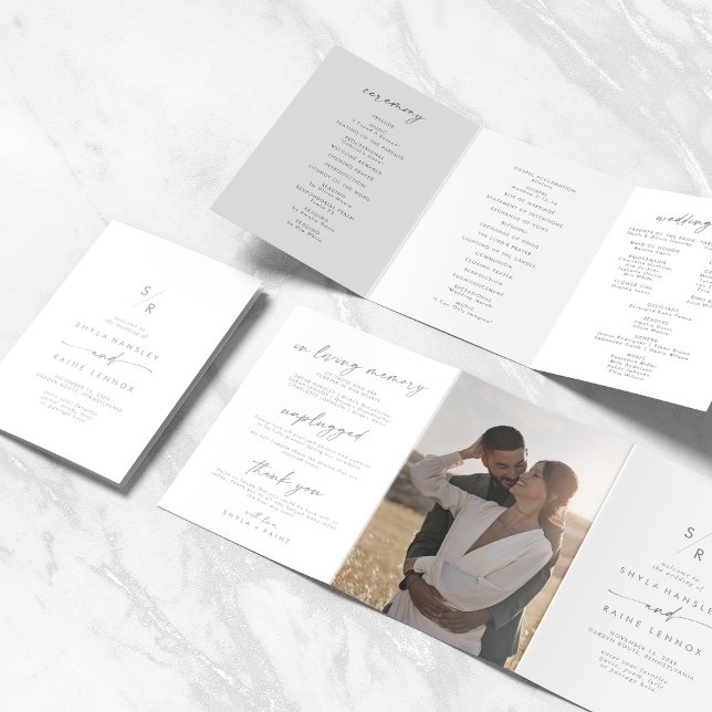 Programme Trois Volets Mariage de monogramme gris argent chic Boho (Créateur téléchargé)