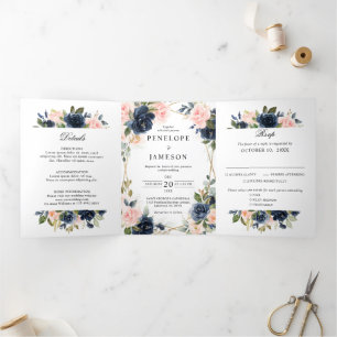 Programme Trois Volets Mariage géométrique bleu clair de marine
