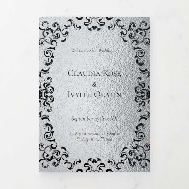 Programme Trois Volets Mariage gothique argenté et noir (Page de couverture)