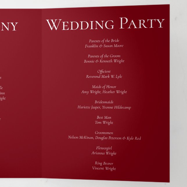 Programme Trois Volets Mariage gothique rouge et noir (Intérieur à la fin)