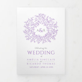 Programme Trois Volets Mariage photo d'art violet monogramme