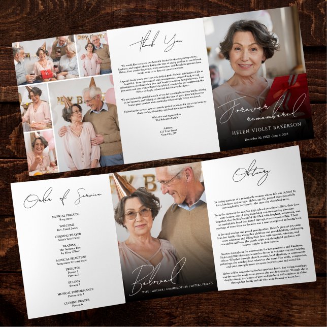 Programme Trois Volets Modern Elegant 7 Photo Trifold Funeral Program (Créateur téléchargé)